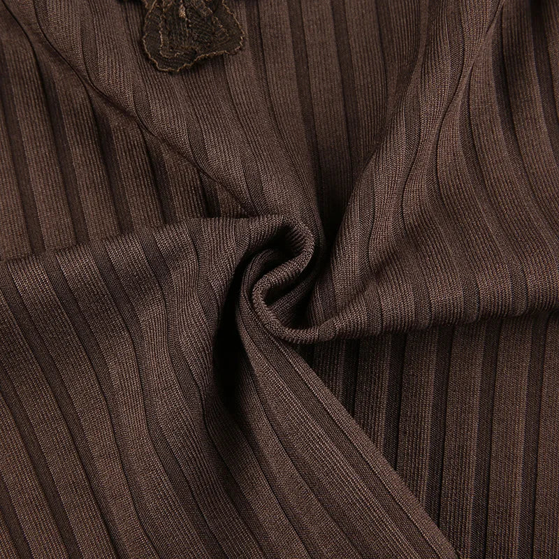 Gothic Ribbed Lace-Trim Bodycon Crop Cami Top