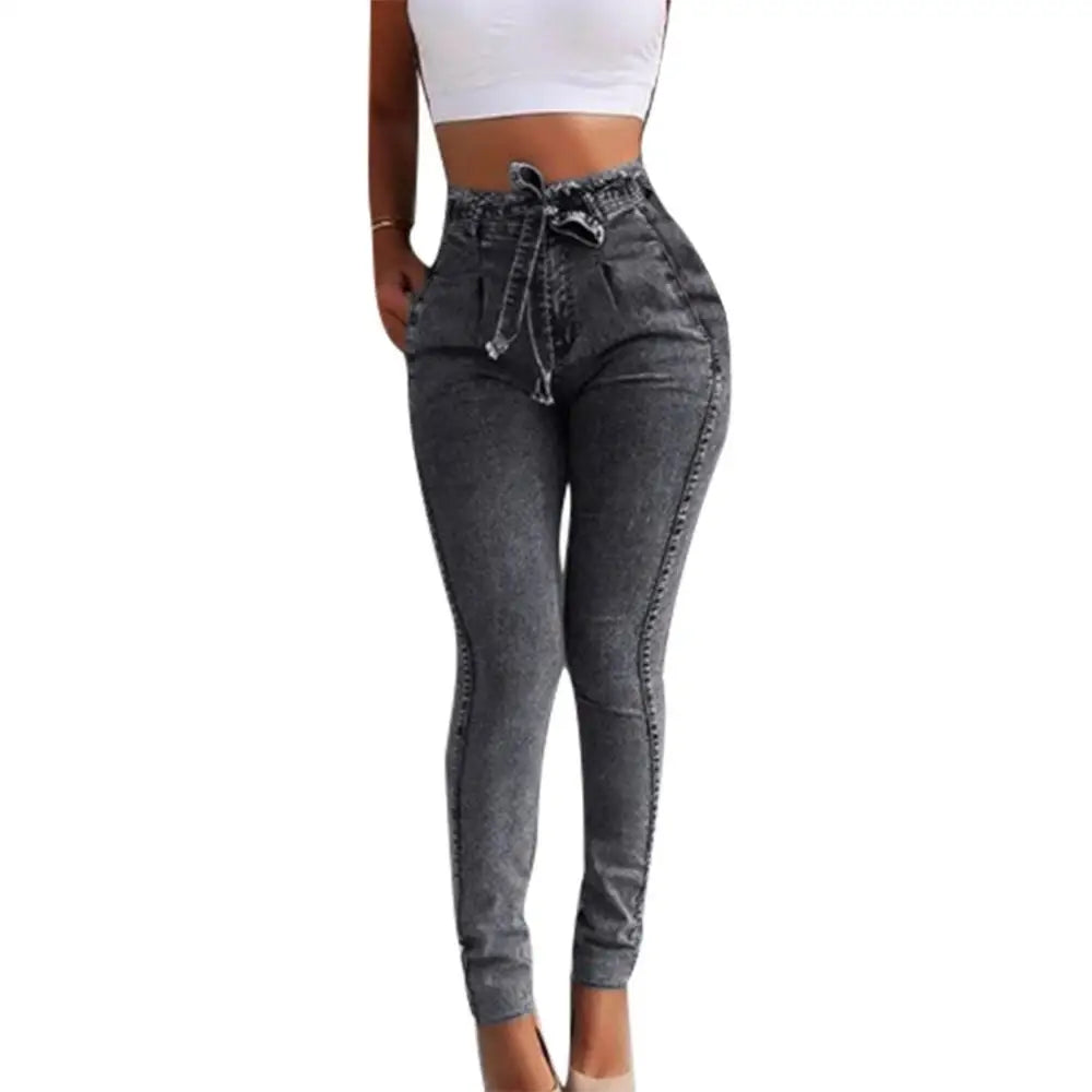 Plus Size High-Waist Skinny Jeans for Women with Belt