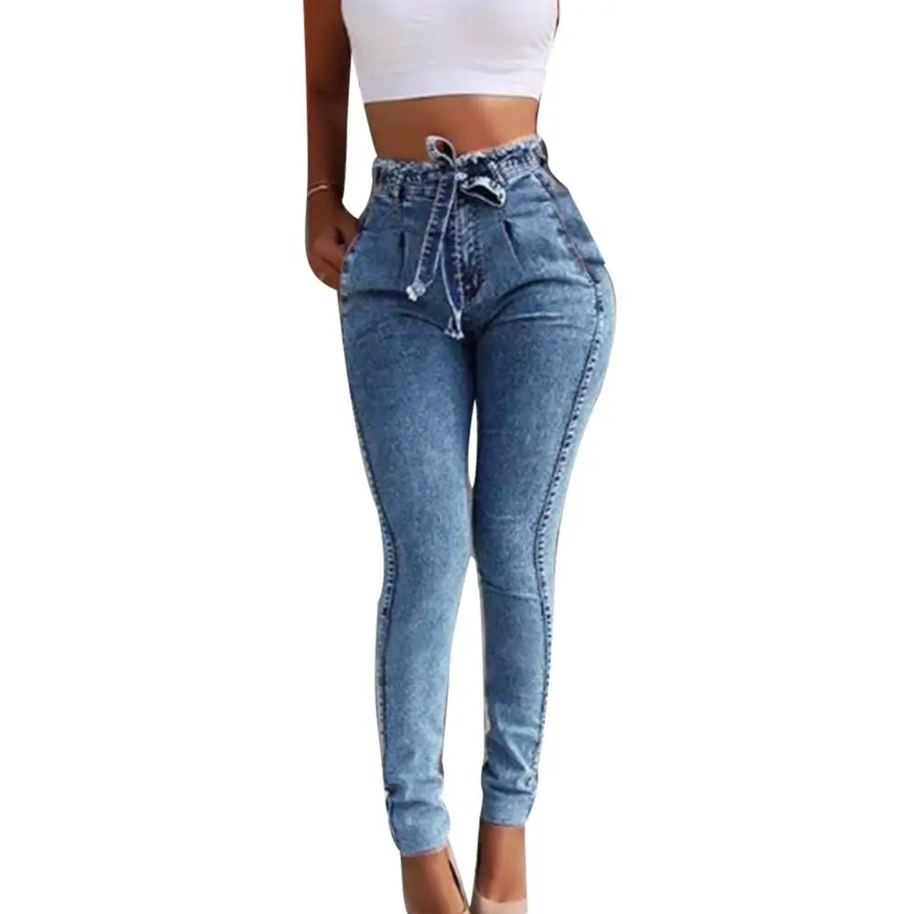 Plus Size High-Waist Skinny Jeans for Women with Belt