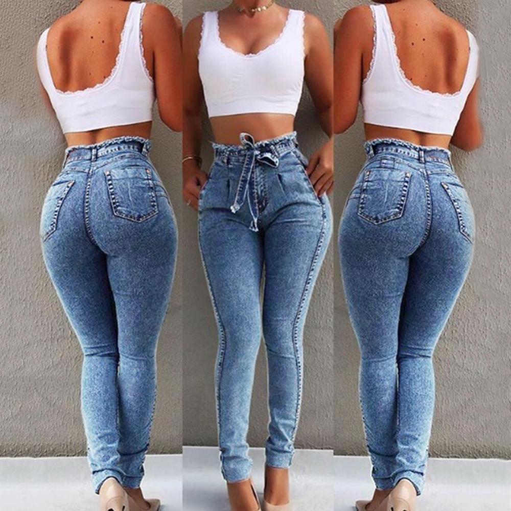 Plus Size High-Waist Skinny Jeans for Women with Belt