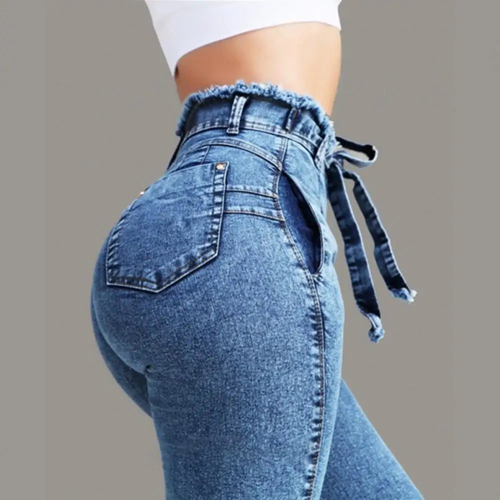 Plus Size High-Waist Skinny Jeans for Women with Belt