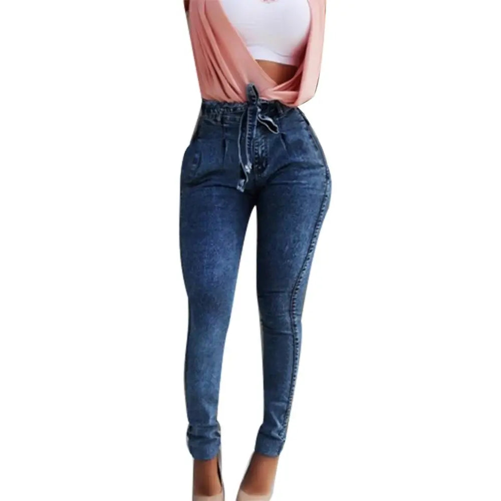 Plus Size High-Waist Skinny Jeans for Women with Belt