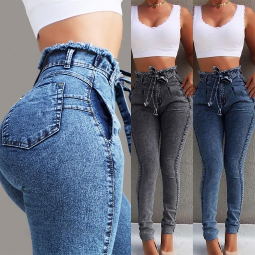 Plus Size High-Waist Skinny Jeans for Women with Belt