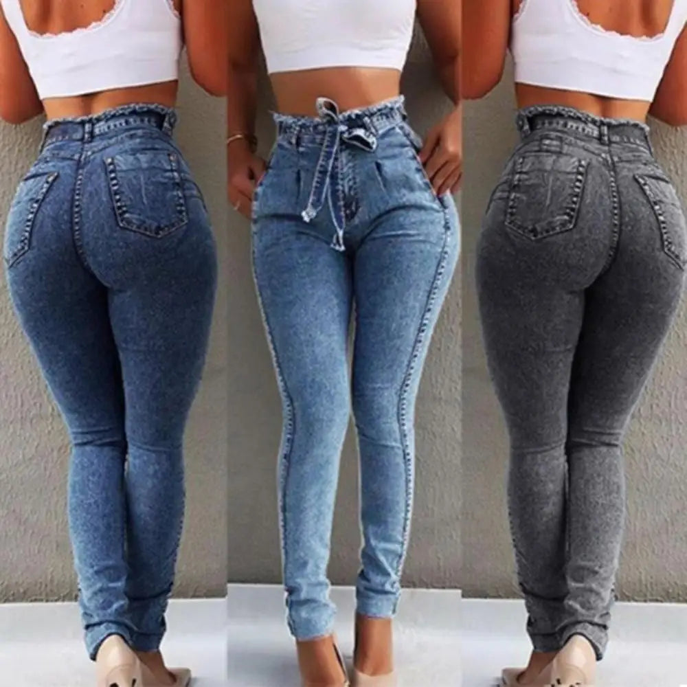 Plus Size High-Waist Skinny Jeans for Women with Belt