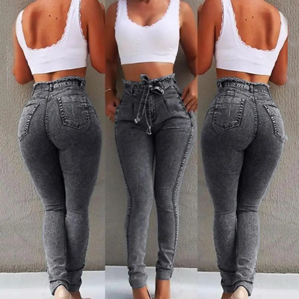 Plus Size High-Waist Skinny Jeans for Women with Belt