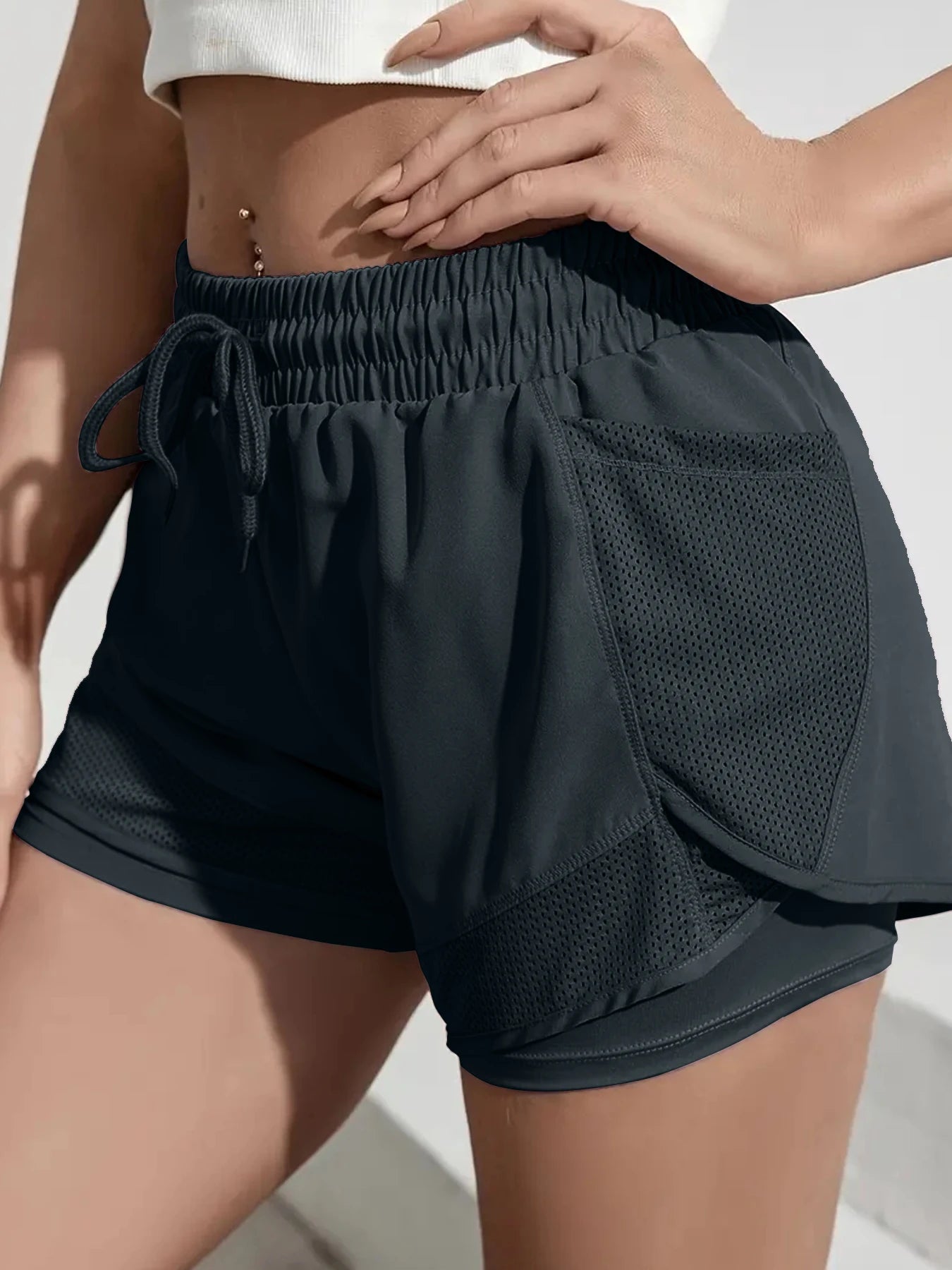 Women's Elastic Sports Shorts with Pockets