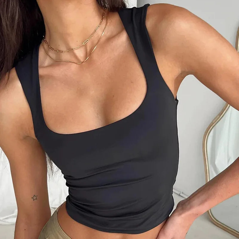 Sleeveless Collar Crop Tank Top