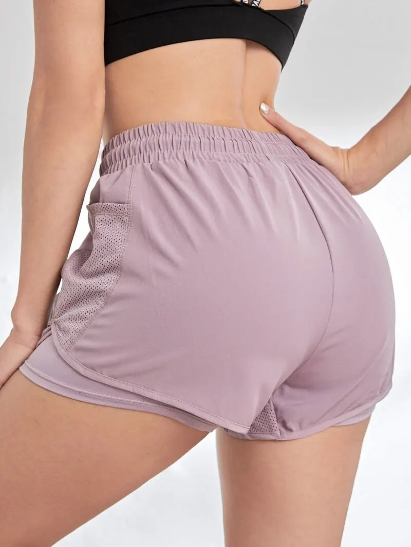 Women's Elastic Sports Shorts with Pockets
