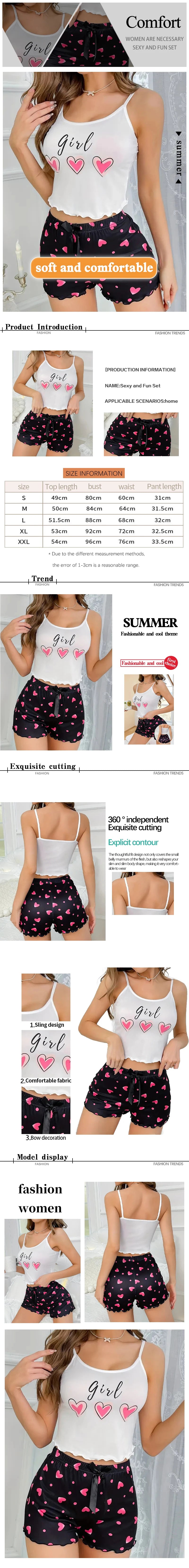 Women's Pink Heart Print Milk Pajama Two-Piece