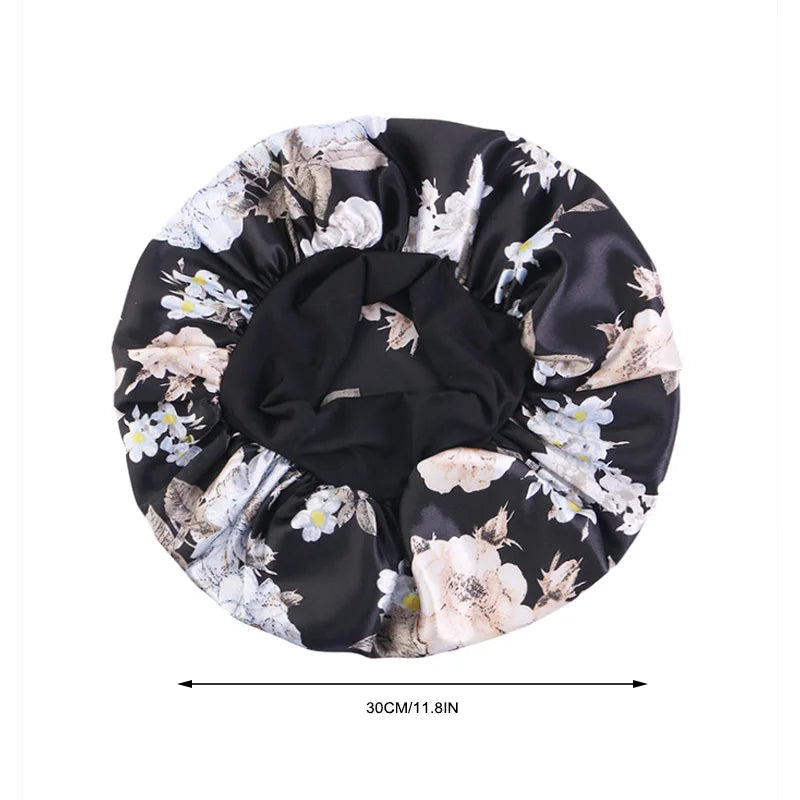4PCS/LOT Satin Wide Brim Floral Nightcap Bonnet