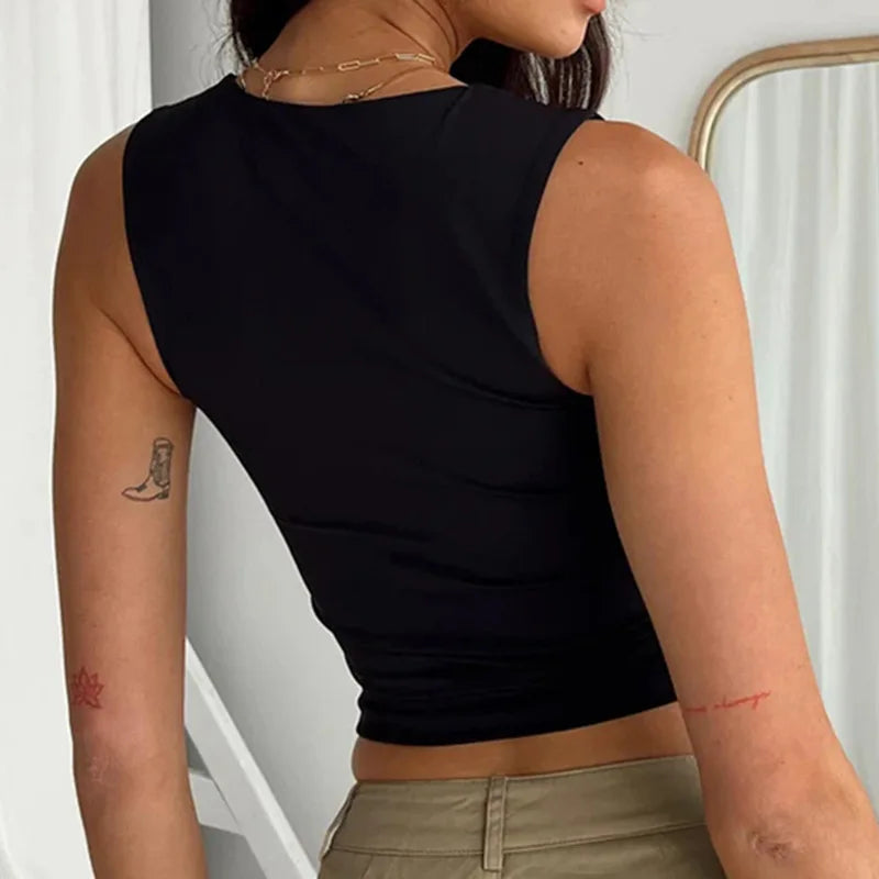 Sleeveless Collar Crop Tank Top