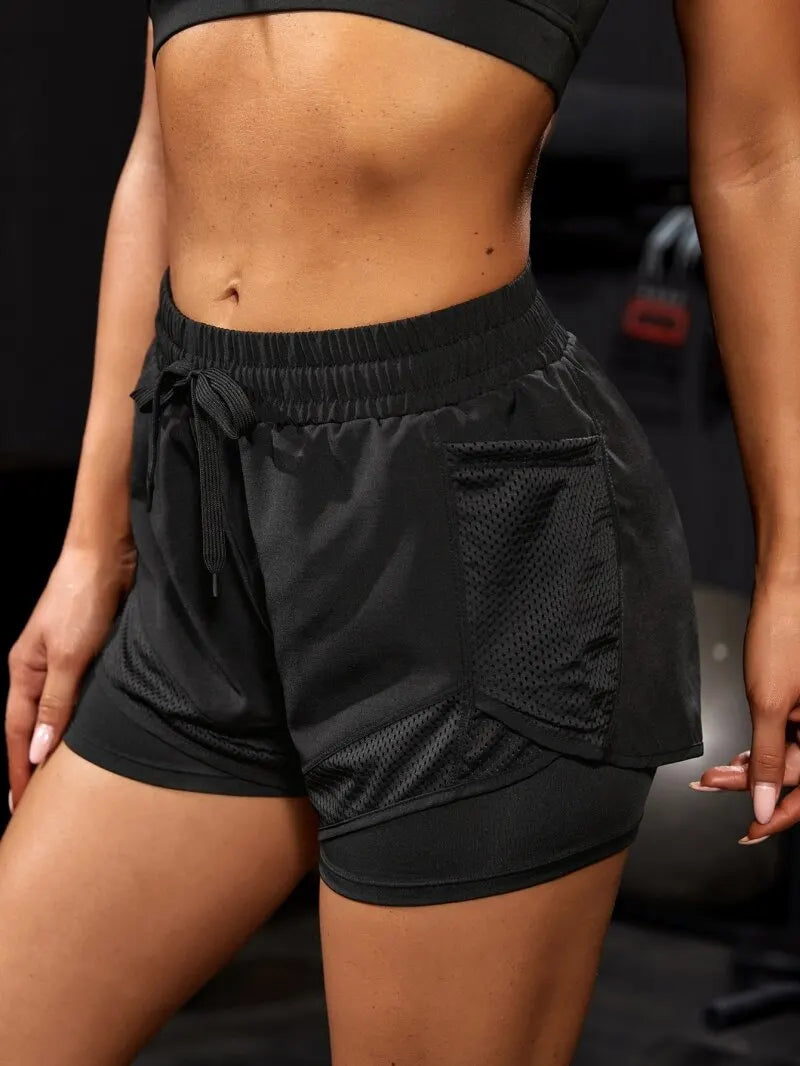 Women's Elastic Sports Shorts with Pockets