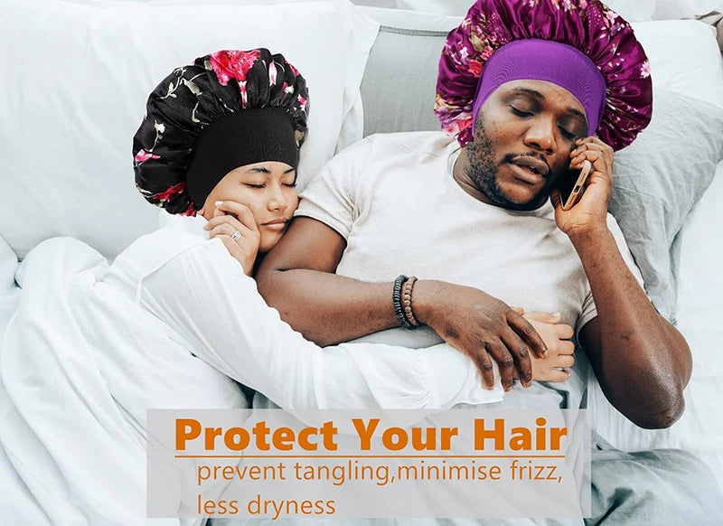 4PCS/LOT Satin Wide Brim Floral Nightcap Bonnet