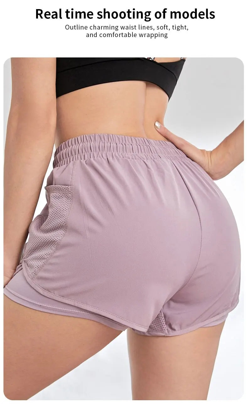 Women's Elastic Sports Shorts with Pockets