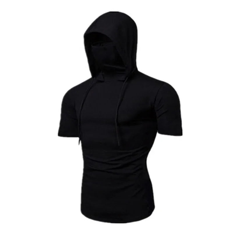Men's Short Sleeve Gym Hoodie With Mask