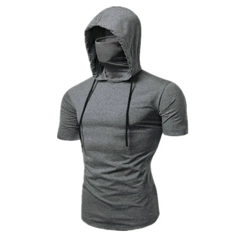 Men's Short Sleeve Gym Hoodie With Mask