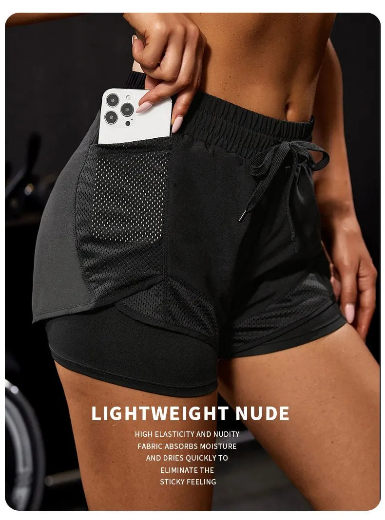 Women's Elastic Sports Shorts with Pockets