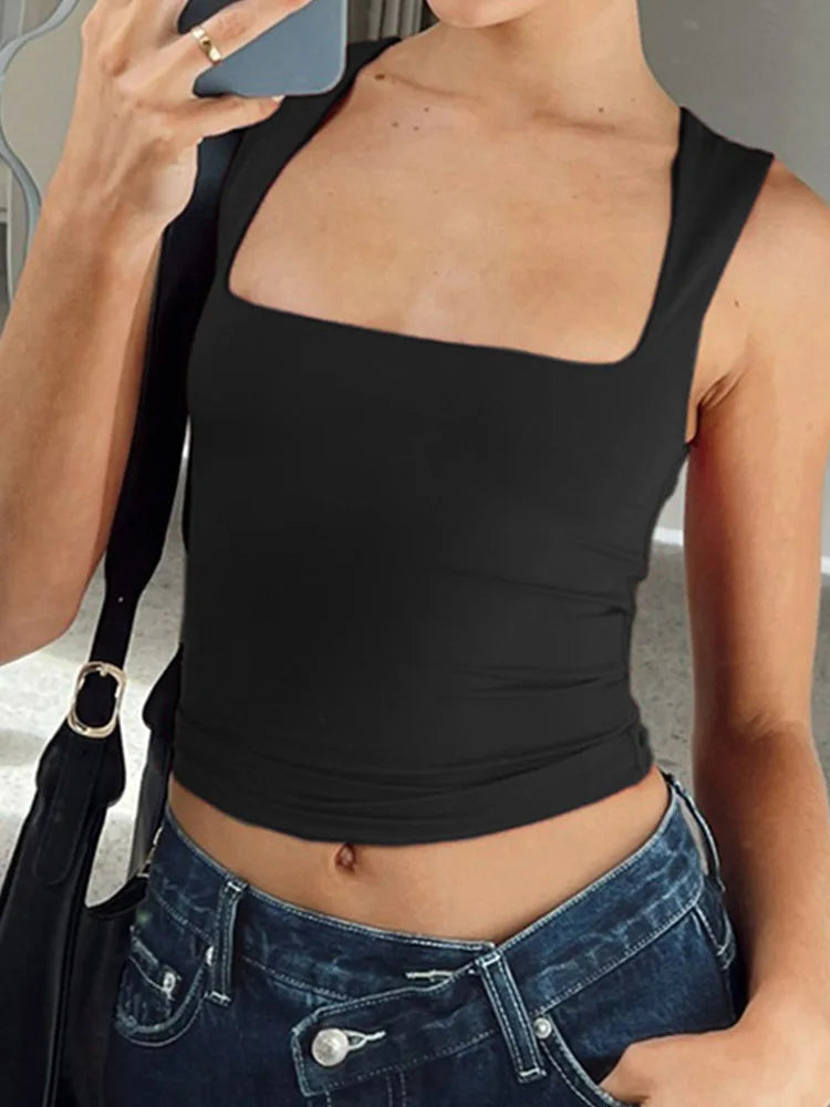Sleeveless Collar Crop Tank Top