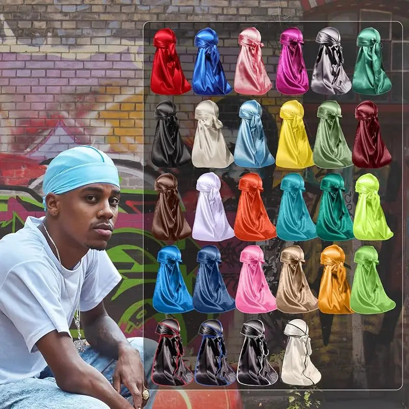 Unisex Long Silky Durag - Long Tail Head Scarf