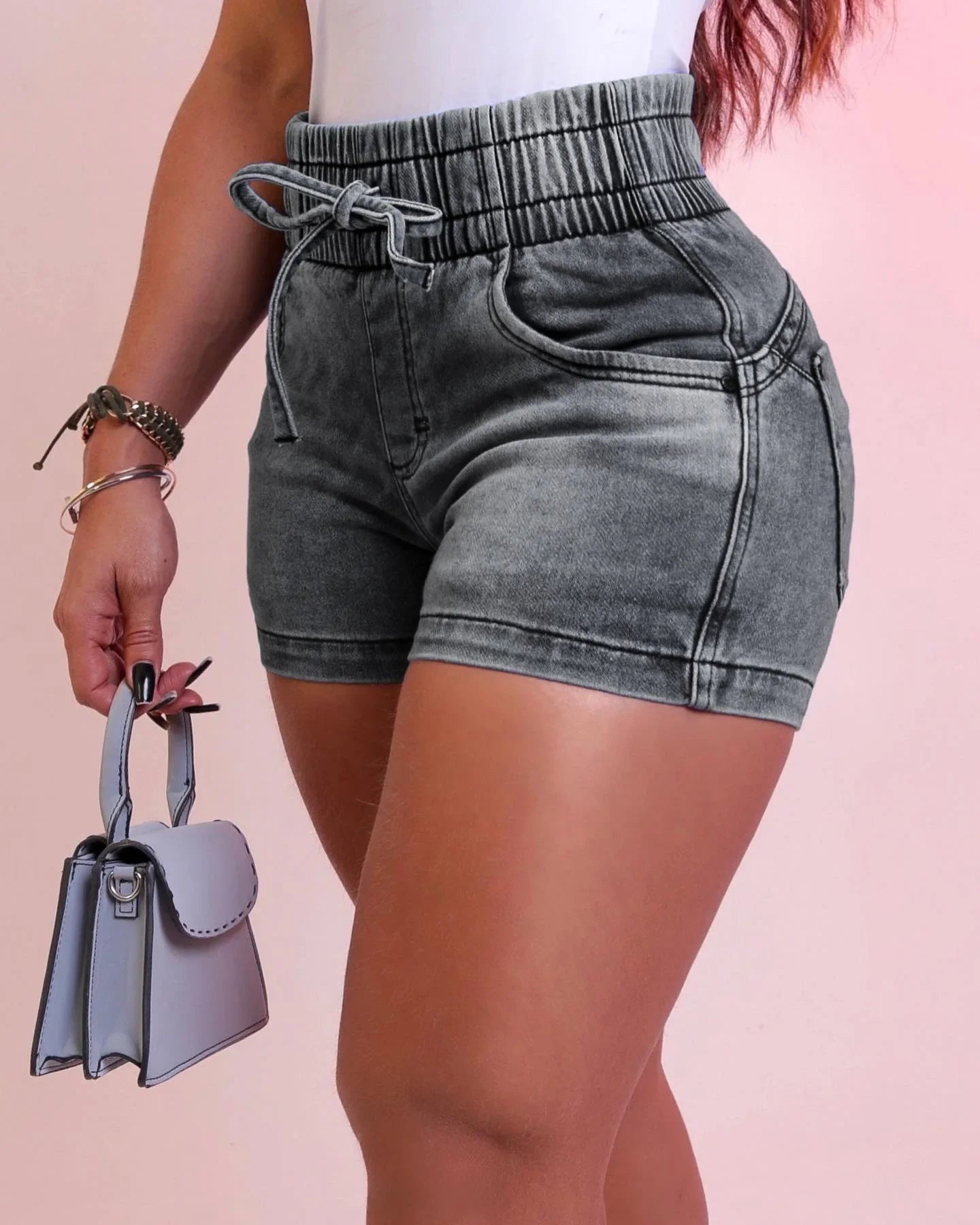 High-Waisted Elastic Denim Shorts For Women