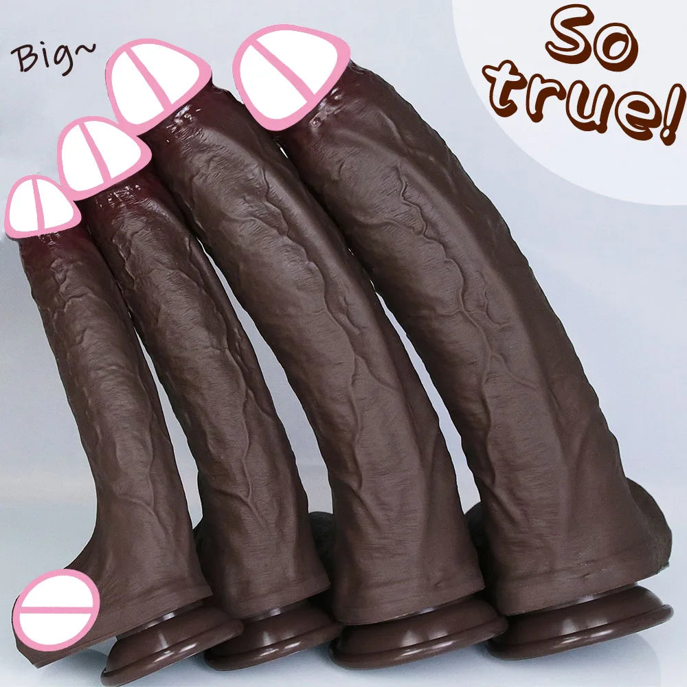 Realistic Soft Big Black Dildo Double Silicone