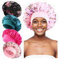 4PCS/LOT Satin Wide Brim Floral Nightcap Bonnet