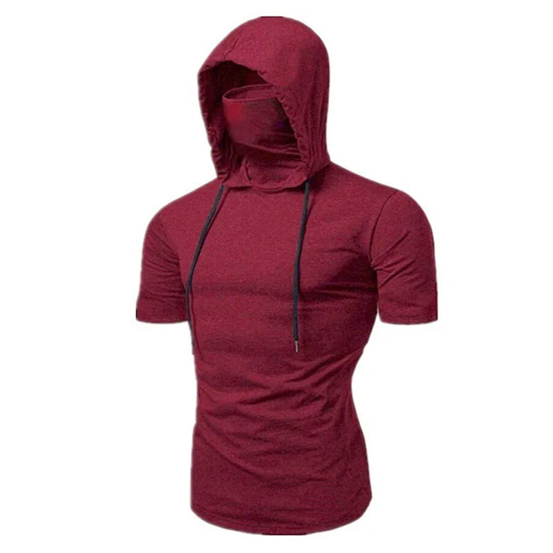 Men's Short Sleeve Gym Hoodie With Mask