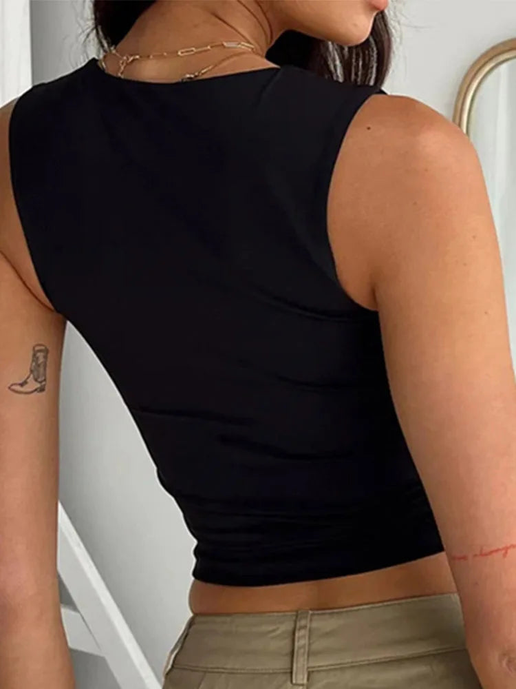 Sleeveless Collar Crop Tank Top