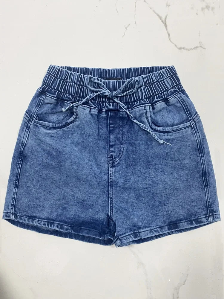 High-Waisted Elastic Denim Shorts For Women