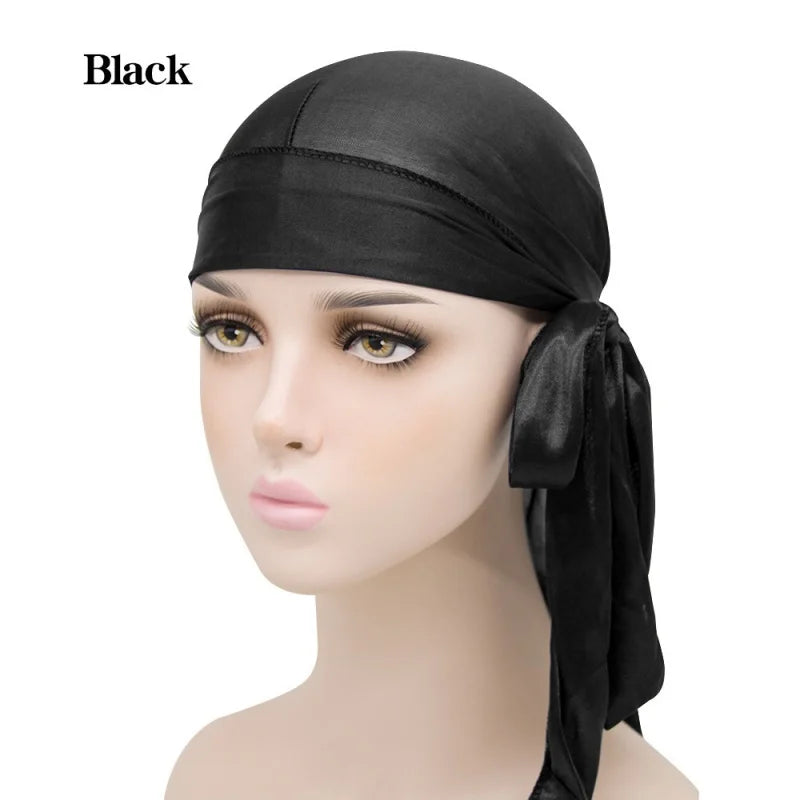 Unisex Long Silky Durag - Long Tail Head Scarf