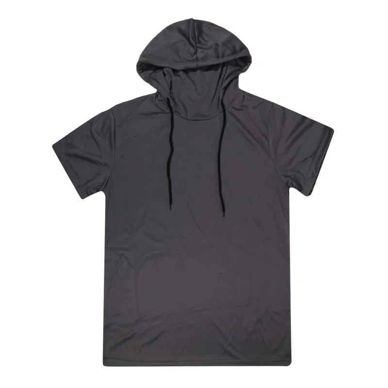 Men's Short Sleeve Gym Hoodie With Mask