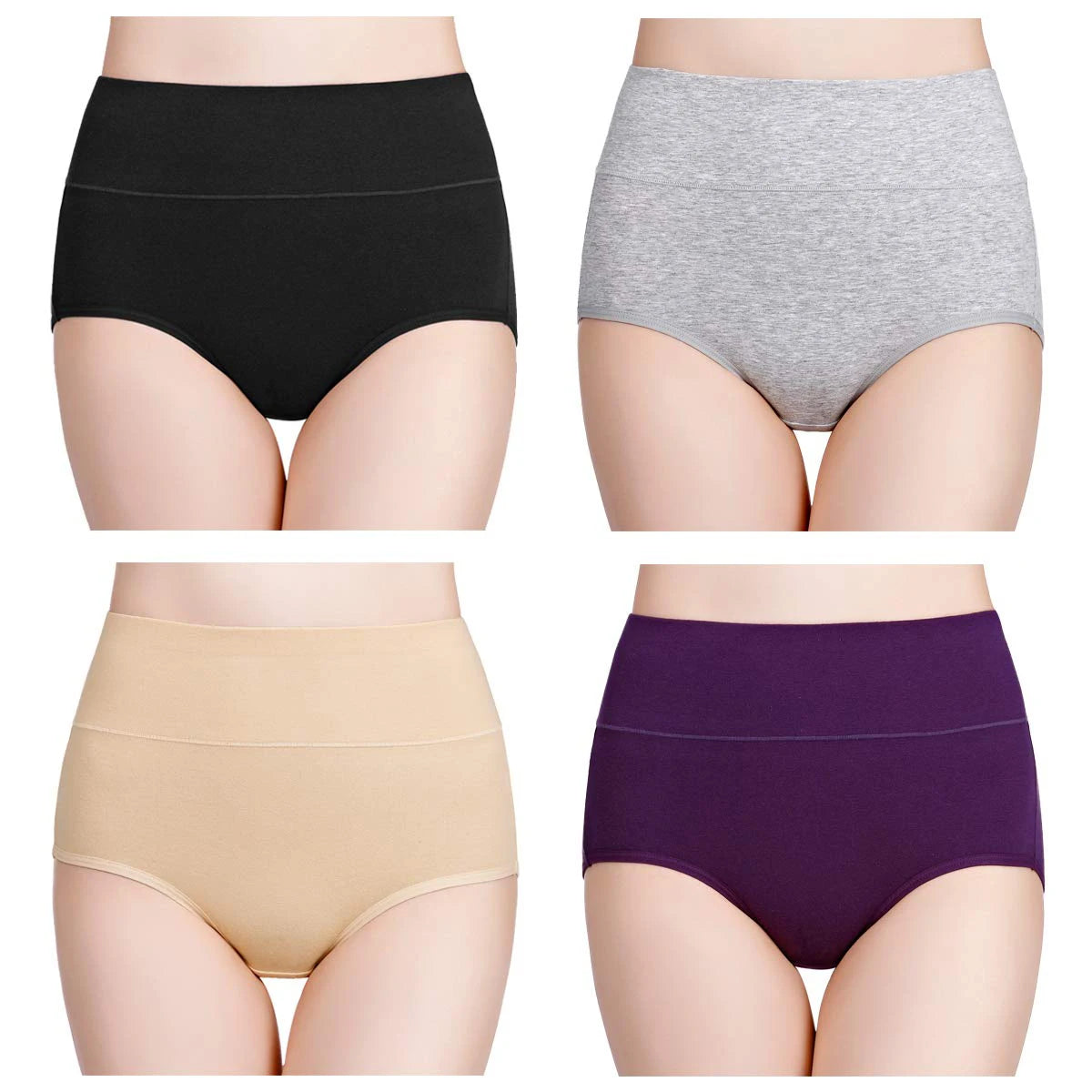 4pcs/pack High Waist Underwear Cotton Panties Women