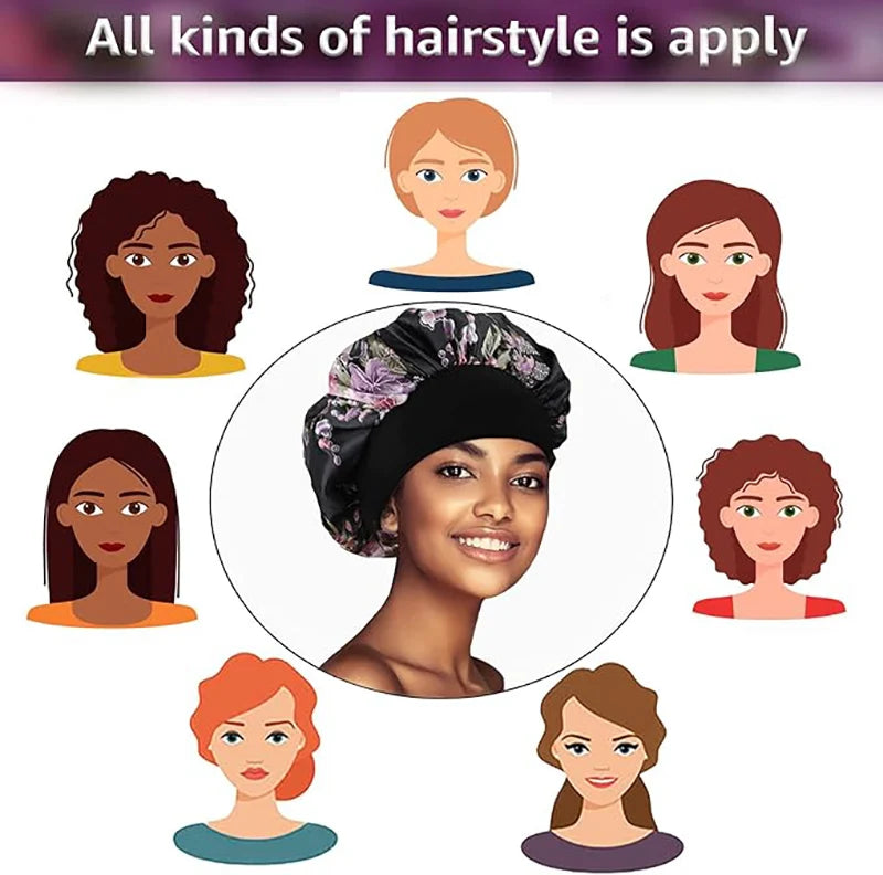 4PCS/LOT Satin Wide Brim Floral Nightcap Bonnet