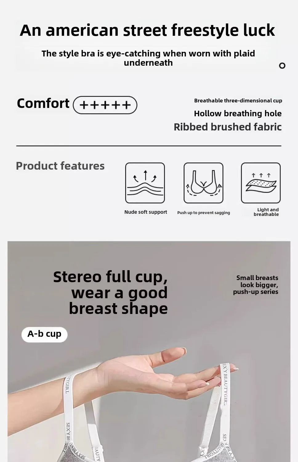 Sujetador push-up engrosado de 6 cm para pecho pequeño